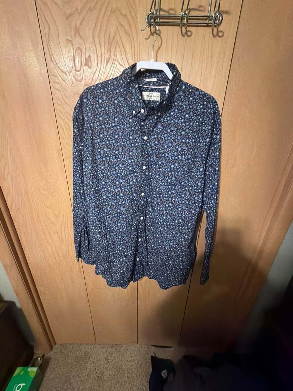 Hawker Rye Men's Navy Blue Floral Micro-Print Stretch Button-Down Shirt Size 2XL